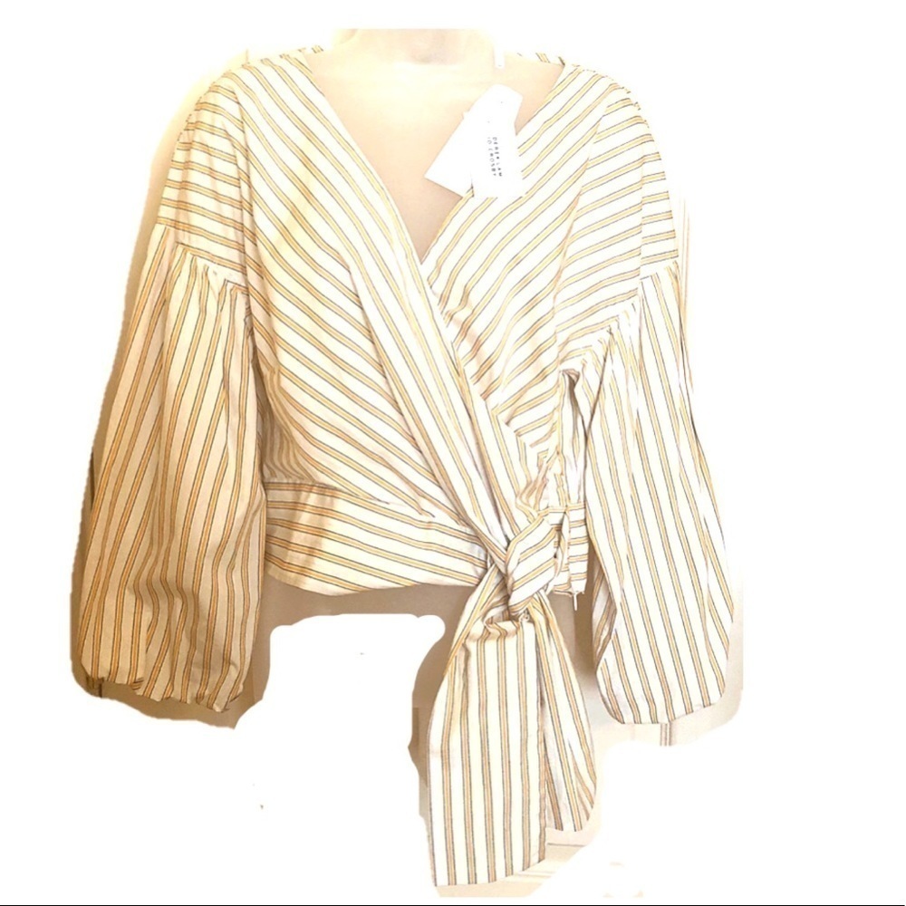𝅺Host PICK🎉DEREK Lam V Neck Cropped 3/4 Sleeve Top Cotton Modern Neutral - Picture 7 of 11